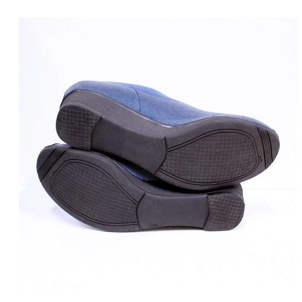 Charleston Shoe Co Cape Wedges Blue Fabric Blue Gray Slip On Shoes